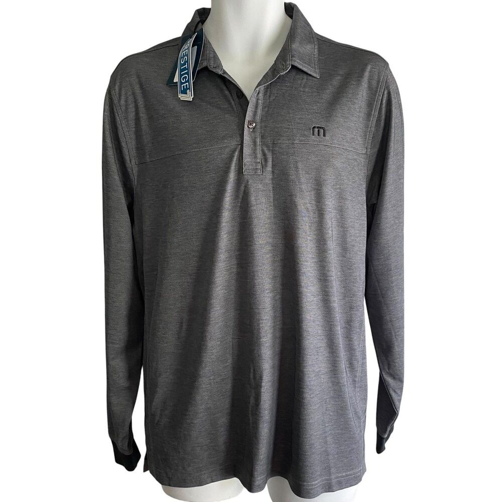 TravisMathew Polo Shirt Mens Medium Gray Wojo Prestige 77 Long Sleeve Golf